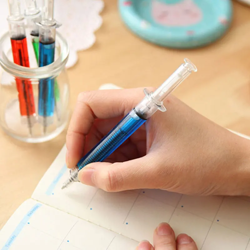 24Pcs Novelty Lifelike Syringe Pen Peculiar Shape Cute Stationery Ballpoint Pens Bullet 5mm Children Gift Prizes Ballpen