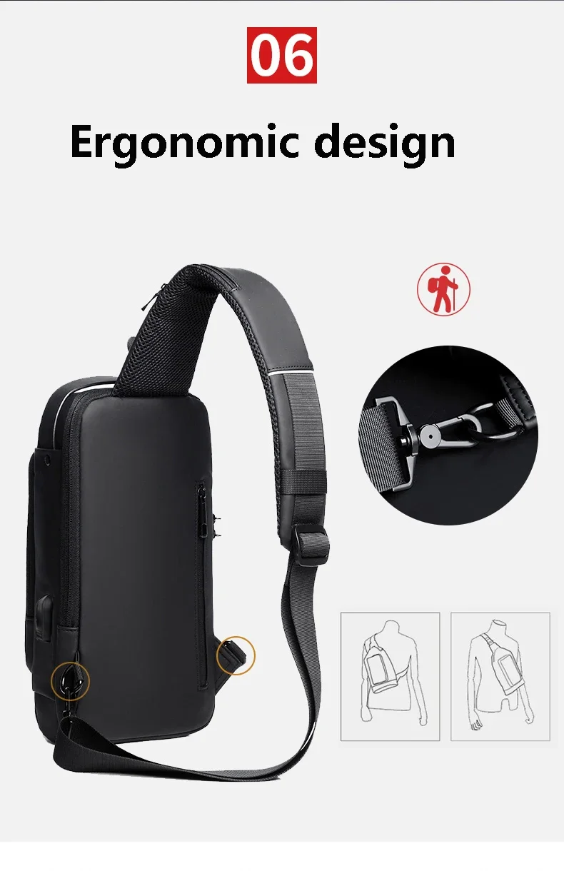 Desinger Multifunction Anti-theft USB Shoulder Crossbody Bag Travel Sling Pack Messenger Pack Chest Bag Male Luxury Brand Men