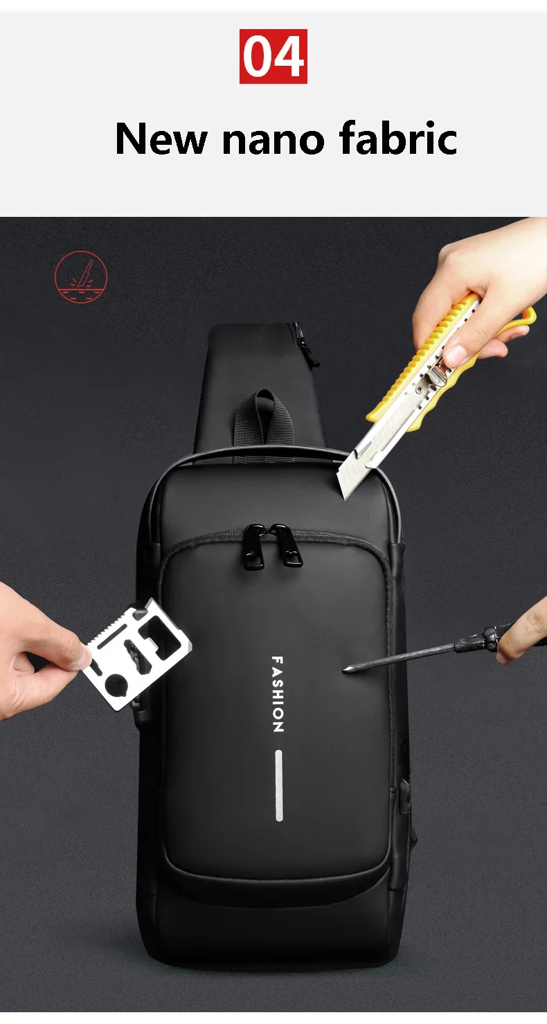 Desinger Multifunction Anti-theft USB Shoulder Crossbody Bag Travel Sling Pack Messenger Pack Chest Bag Male Luxury Brand Men