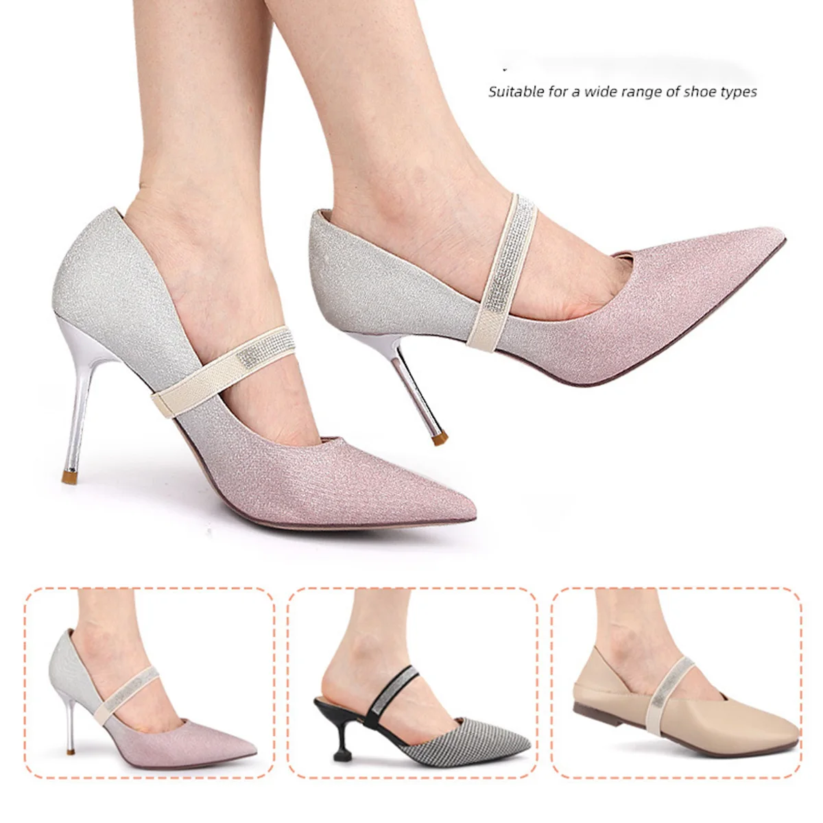 1 Pair Diamond Anti-Drop Heel Straps Portable Fixed Shoelaces,7 Colors Elastic Harness Shoelaces