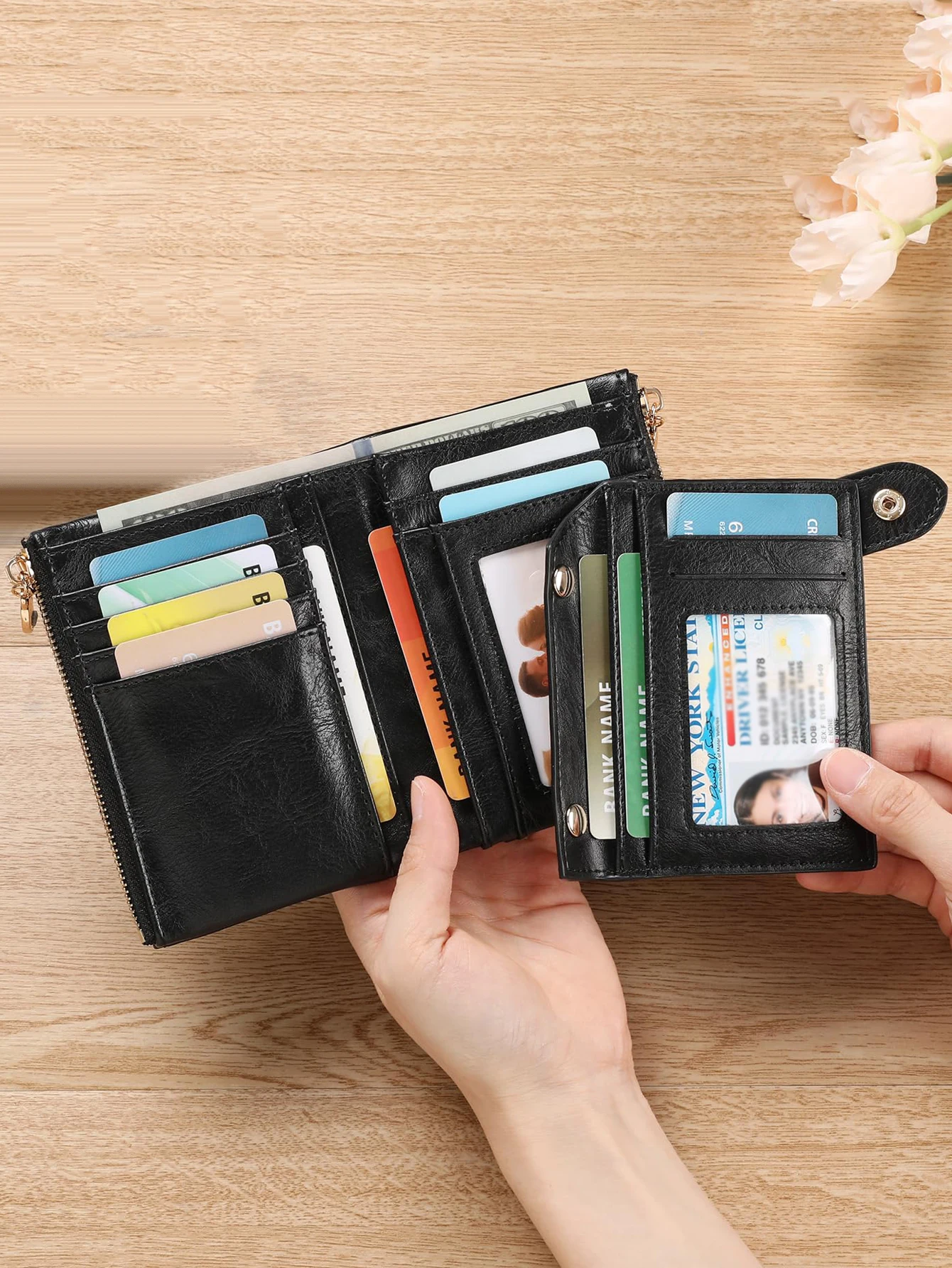 Minimalist Women's Wallet Short Three Layer Large Capacity Double Zipper Card Holder ID Card Credit Bank Card Holder Money Bag