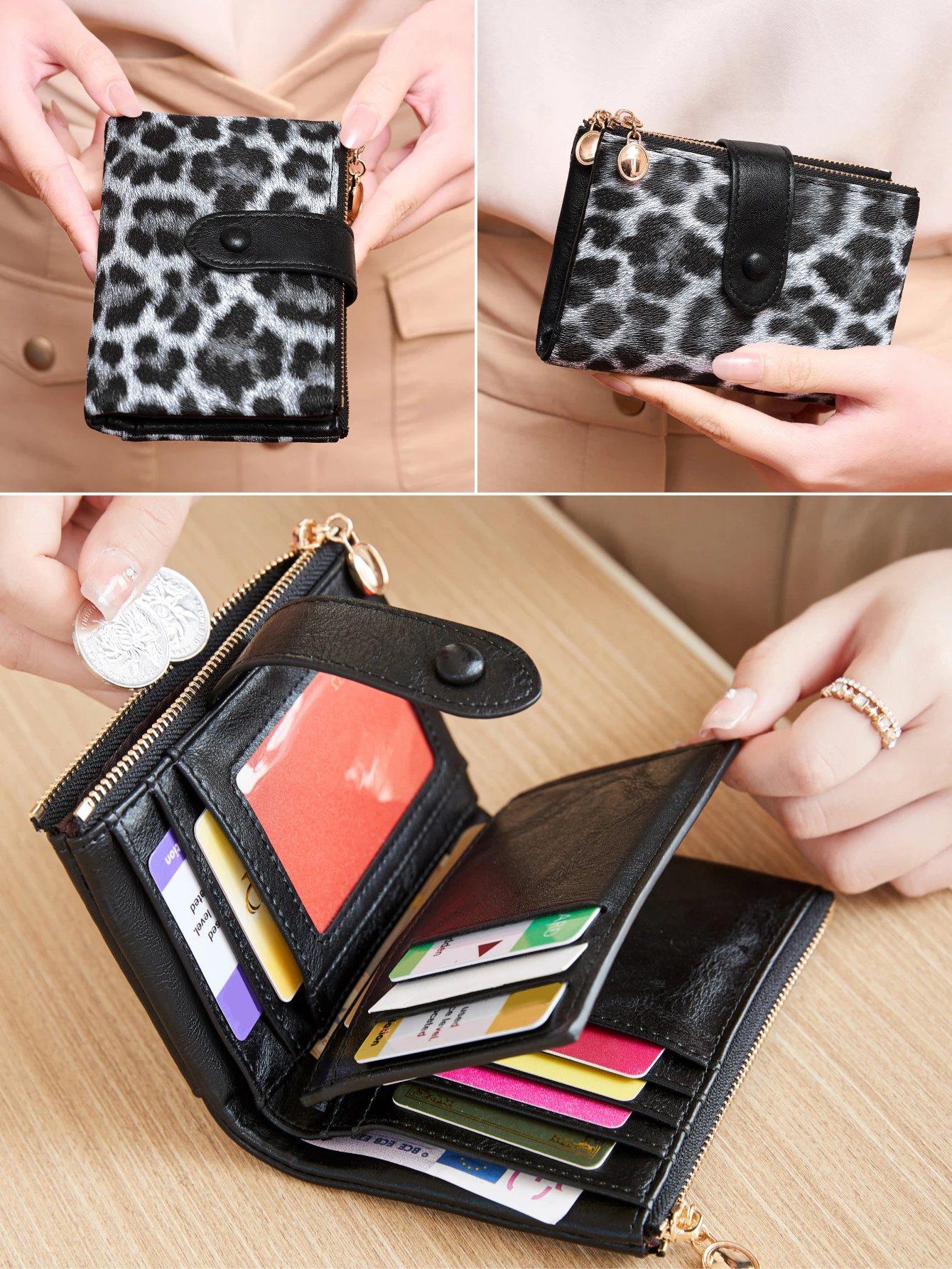 Minimalist Women's Wallet Short Three Layer Large Capacity Double Zipper Card Holder ID Card Credit Bank Card Holder Money Bag