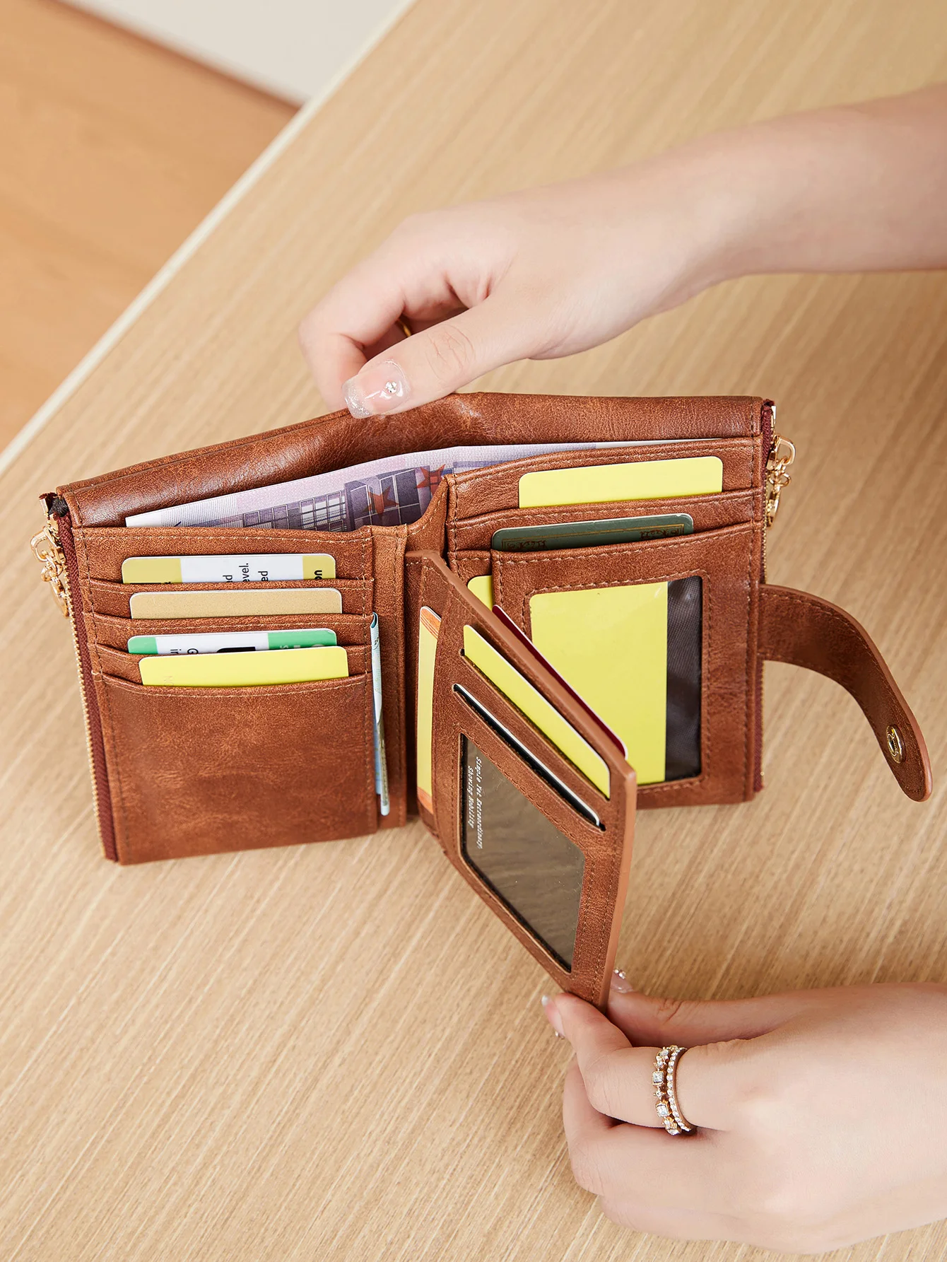 Minimalist Women's Wallet Short Three Layer Large Capacity Double Zipper Card Holder ID Card Credit Bank Card Holder Money Bag