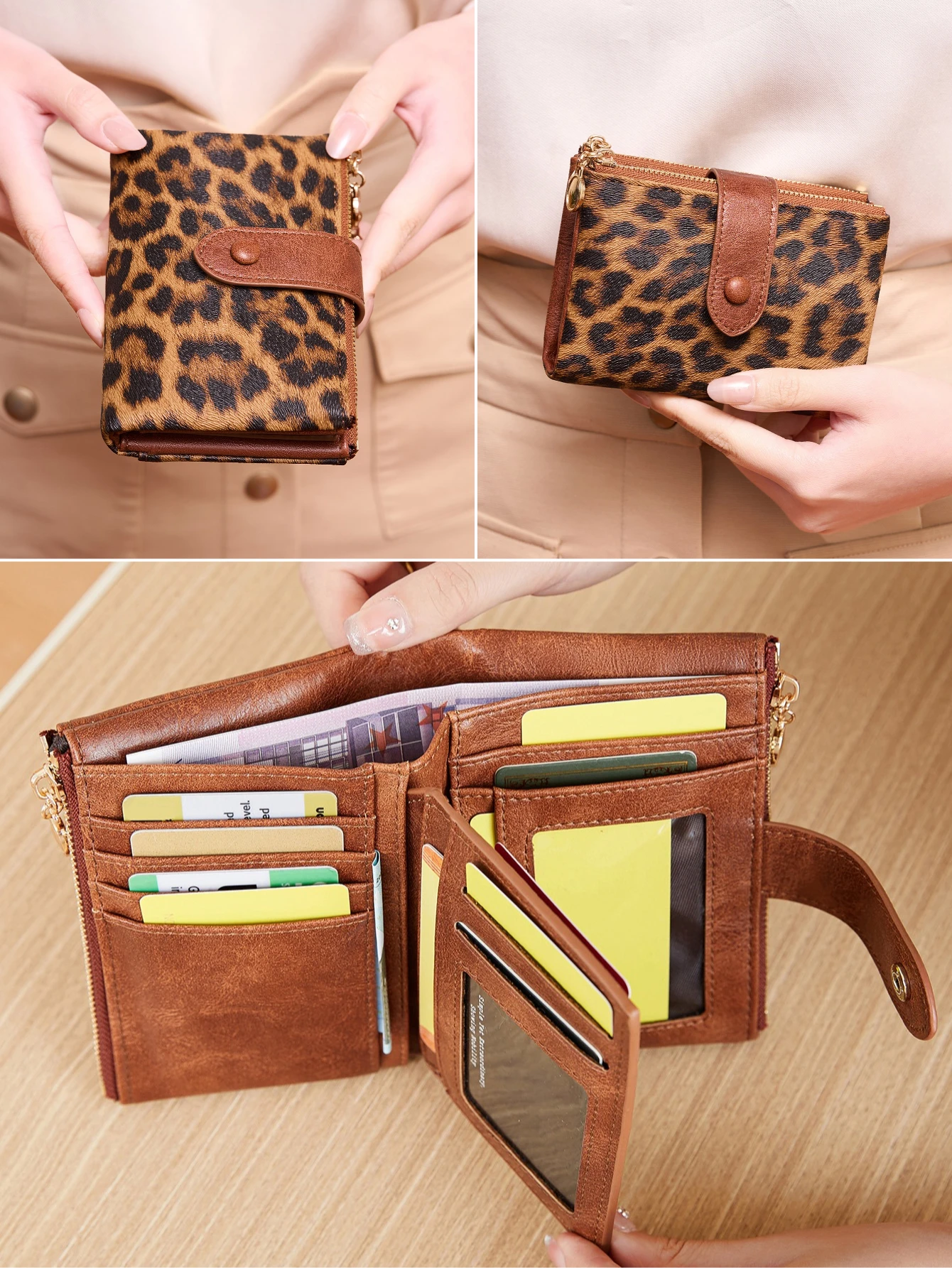Minimalist Women's Wallet Short Three Layer Large Capacity Double Zipper Card Holder ID Card Credit Bank Card Holder Money Bag