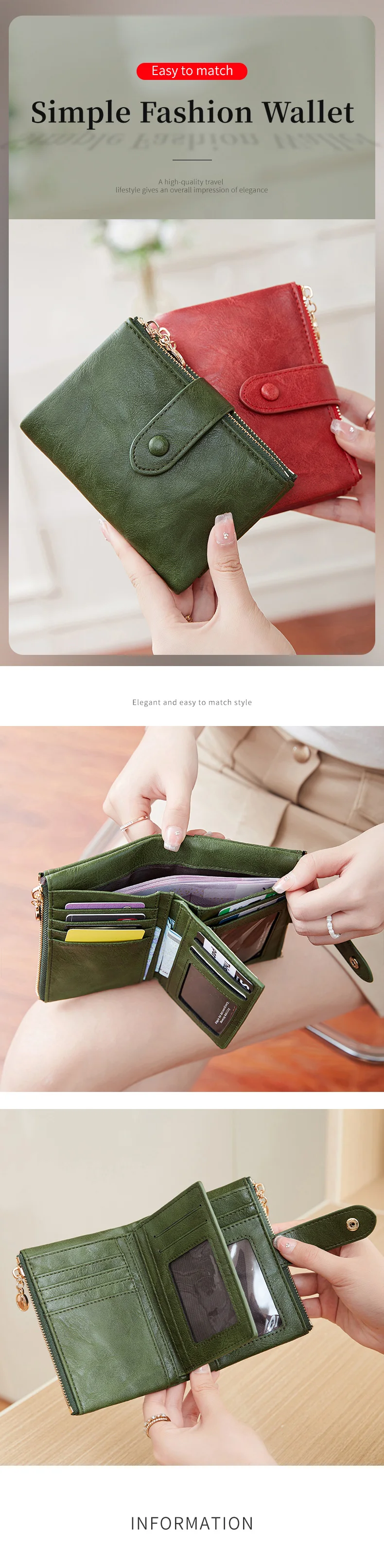 Minimalist Women's Wallet Short Three Layer Large Capacity Double Zipper Card Holder ID Card Credit Bank Card Holder Money Bag