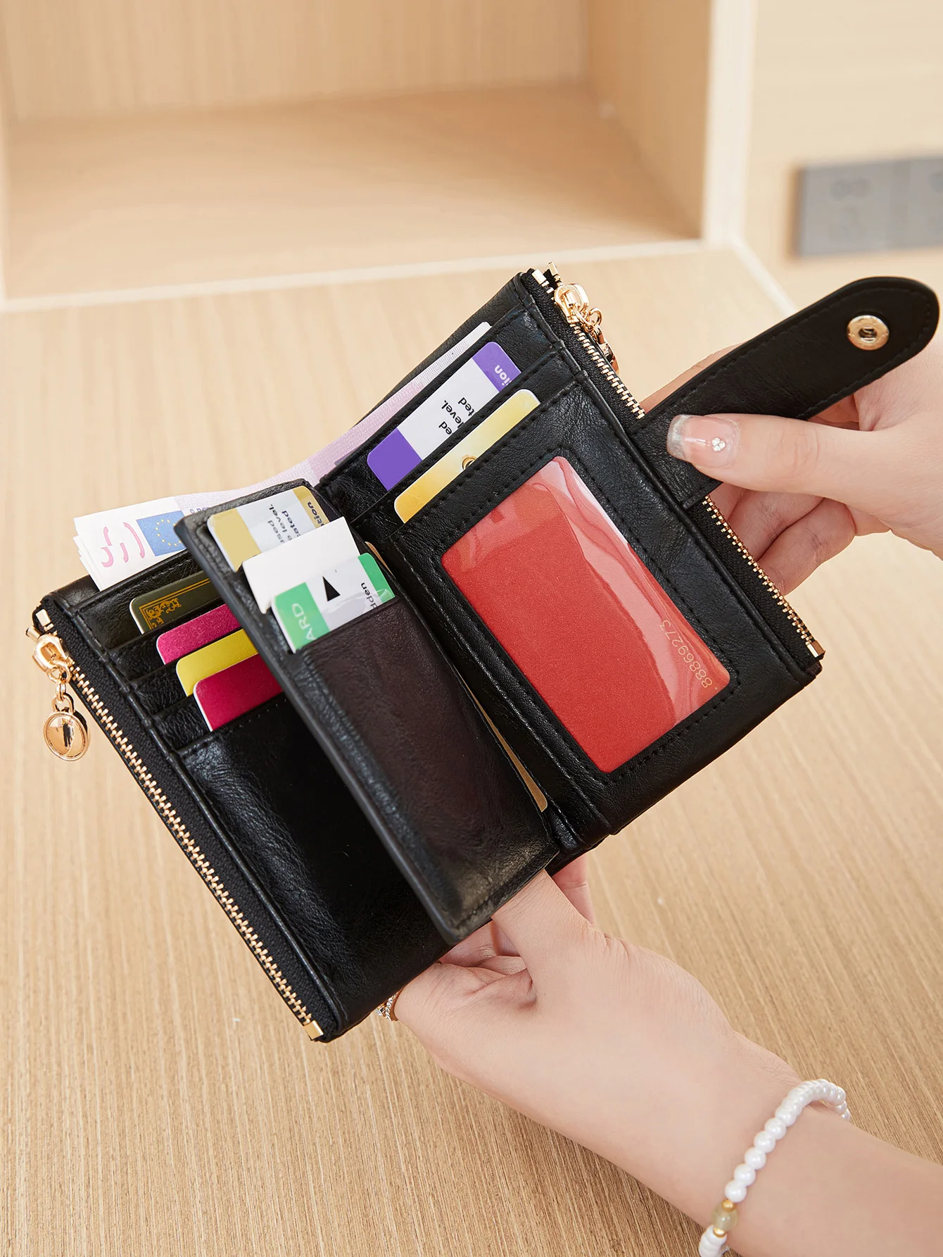 Minimalist Women's Wallet Short Three Layer Large Capacity Double Zipper Card Holder ID Card Credit Bank Card Holder Money Bag