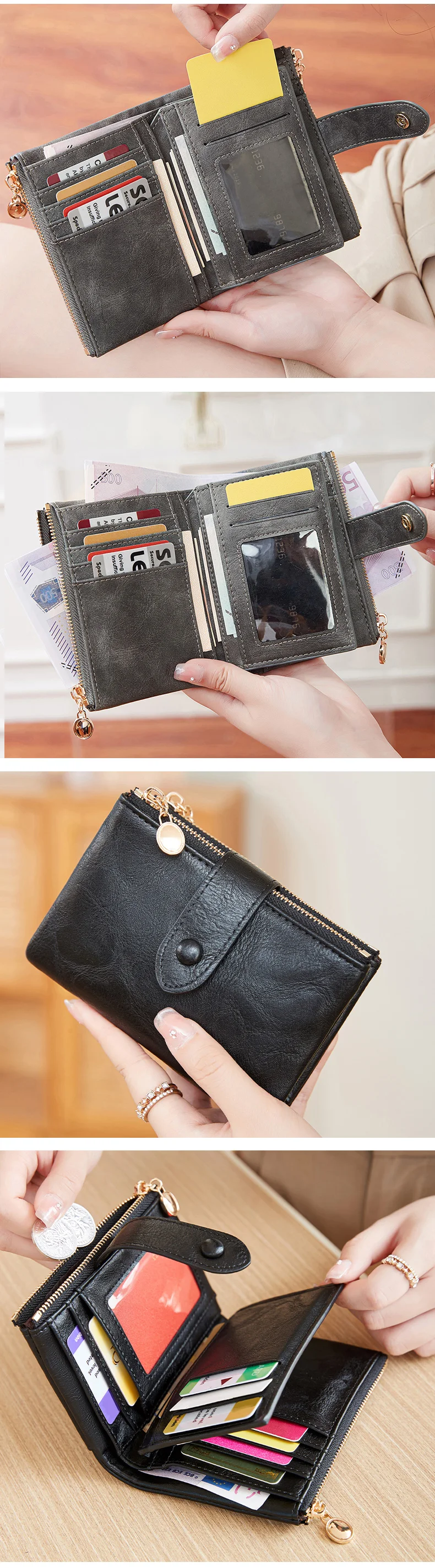 Minimalist Women's Wallet Short Three Layer Large Capacity Double Zipper Card Holder ID Card Credit Bank Card Holder Money Bag