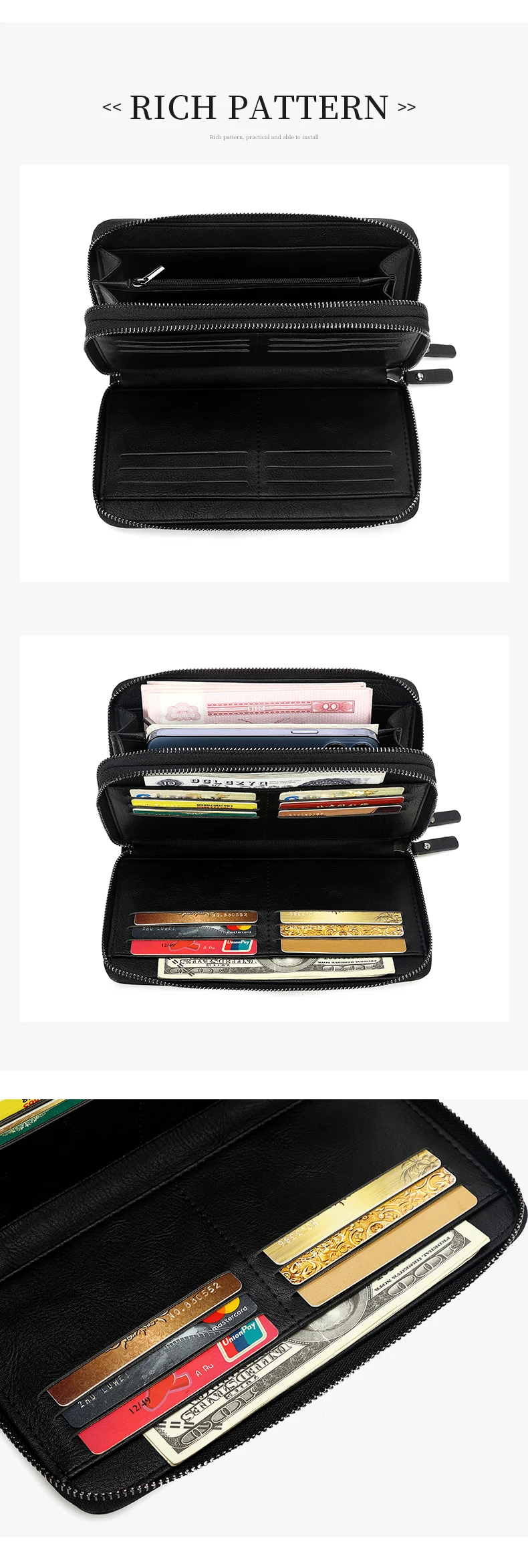 Business RFID Men's Handbag New Double Zipper Large Capacity Men's Wallet High Quality PU Leather Multi Functional Men's Card Ba