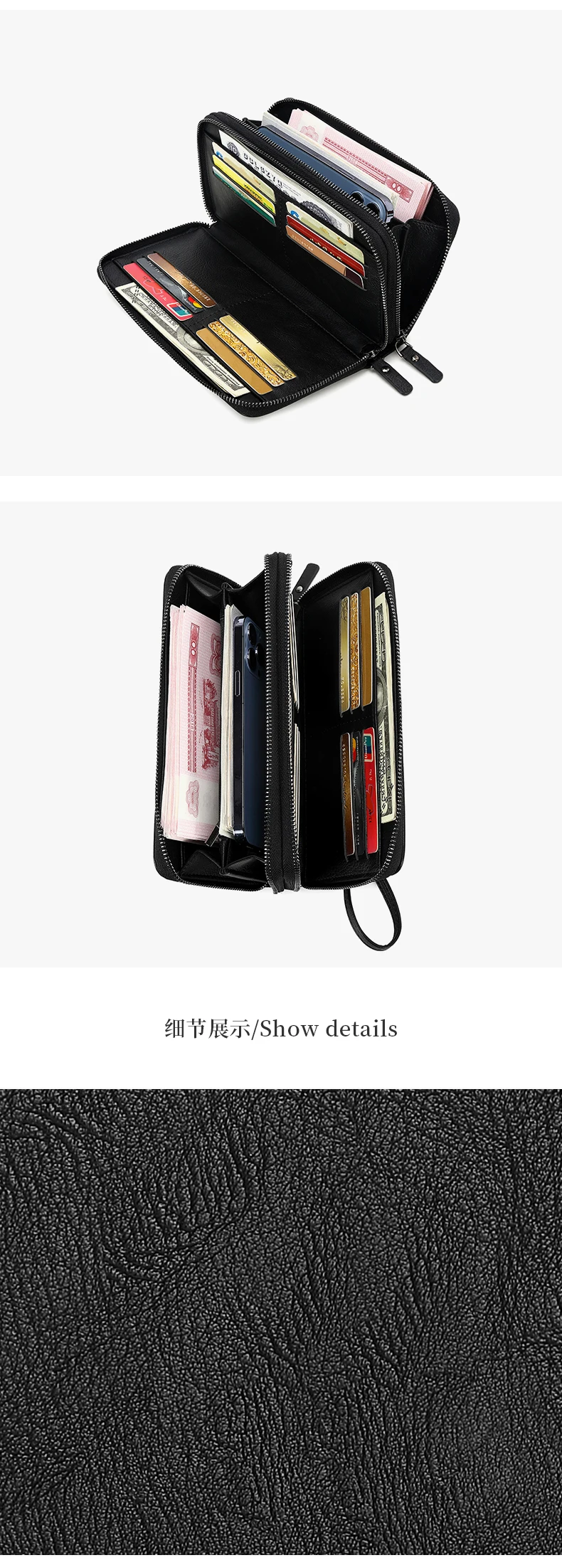 Business RFID Men's Handbag New Double Zipper Large Capacity Men's Wallet High Quality PU Leather Multi Functional Men's Card Ba