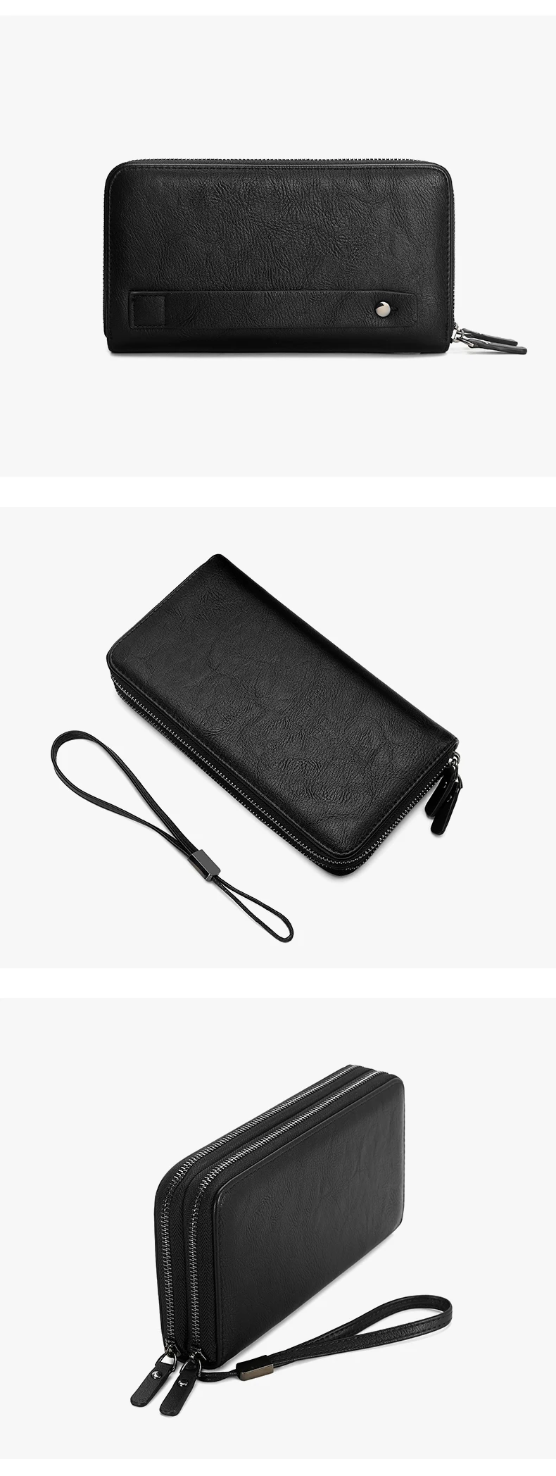 Business RFID Men's Handbag New Double Zipper Large Capacity Men's Wallet High Quality PU Leather Multi Functional Men's Card Ba