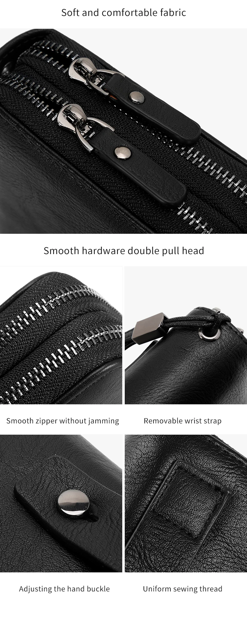 Business RFID Men's Handbag New Double Zipper Large Capacity Men's Wallet High Quality PU Leather Multi Functional Men's Card Ba
