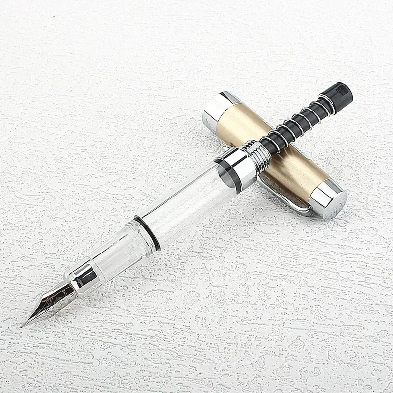 Press Type Ink Suction 3024 Fountain Pen EF Nib Olive Green Transparent Barrel for Calligraphy Signature A7555