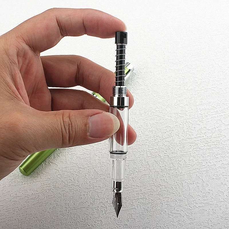 Press Type Ink Suction 3024 Fountain Pen EF Nib Olive Green Transparent Barrel for Calligraphy Signature A7555