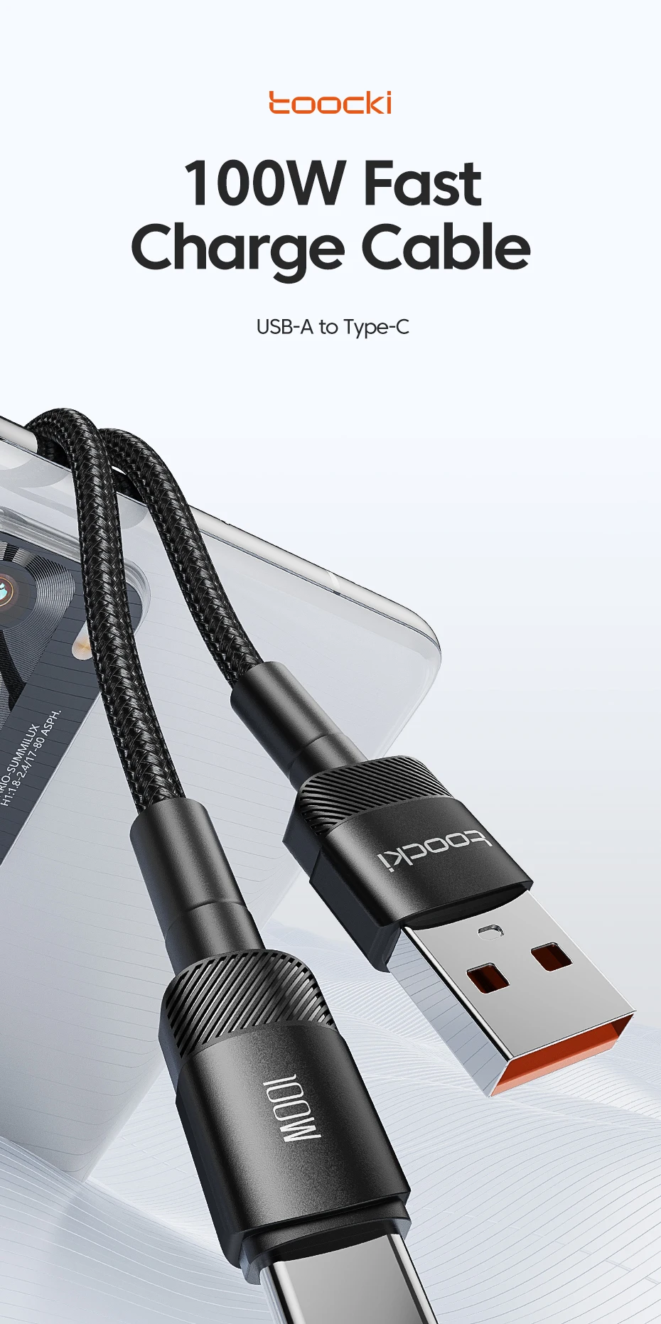 Toocki 6A USB To Type C Cable for Huawei Xiaomi PD 100W Fast Charging Charger USB C Data Cord Quick Charge for Samsung Oneplus