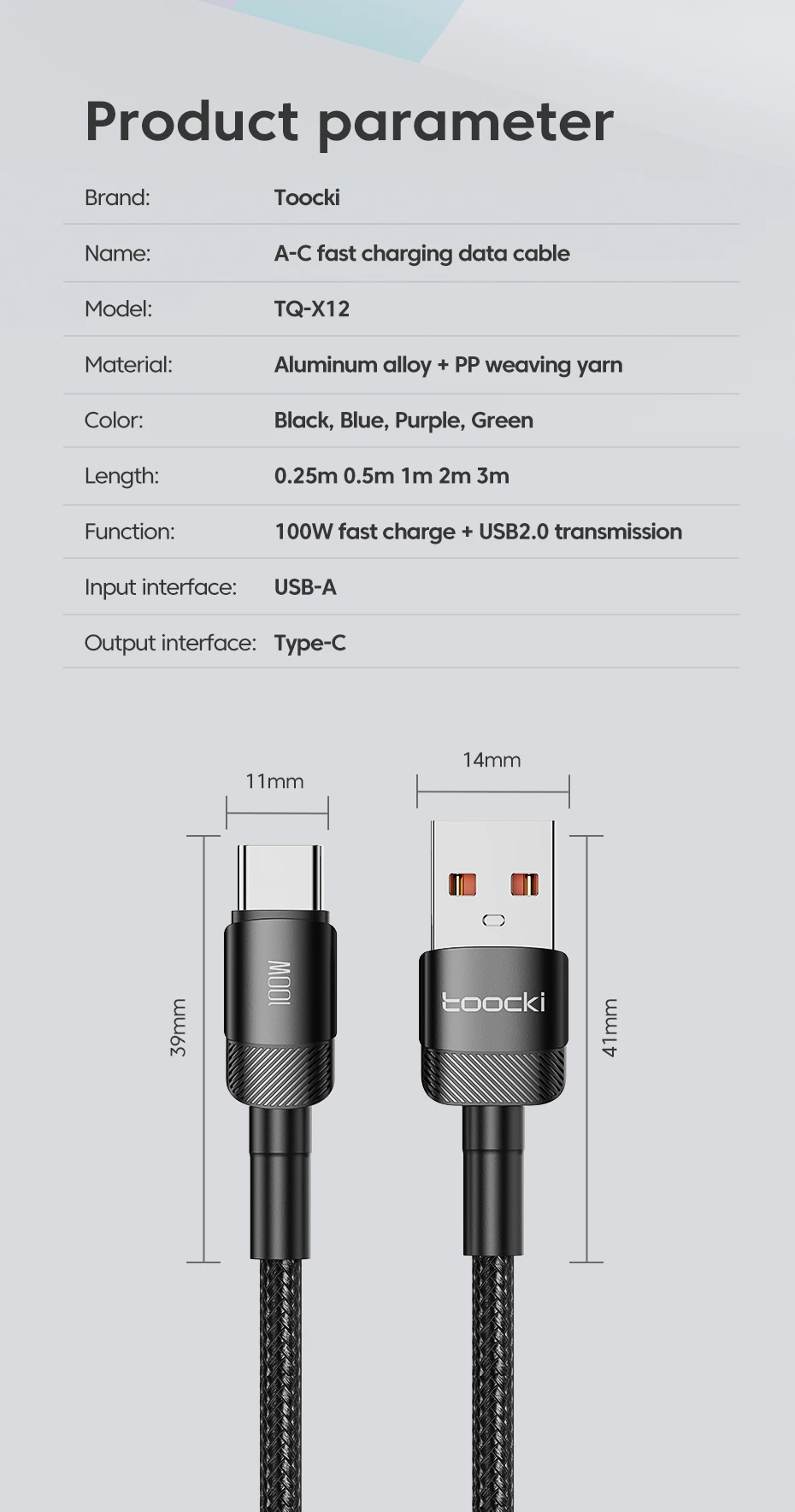 Toocki 100W 6A USB C Fast Charging Data USB Cable Type C For Huawei Honor Oneplus Realme Xiaomi Samsung USB A To C Phone Cord