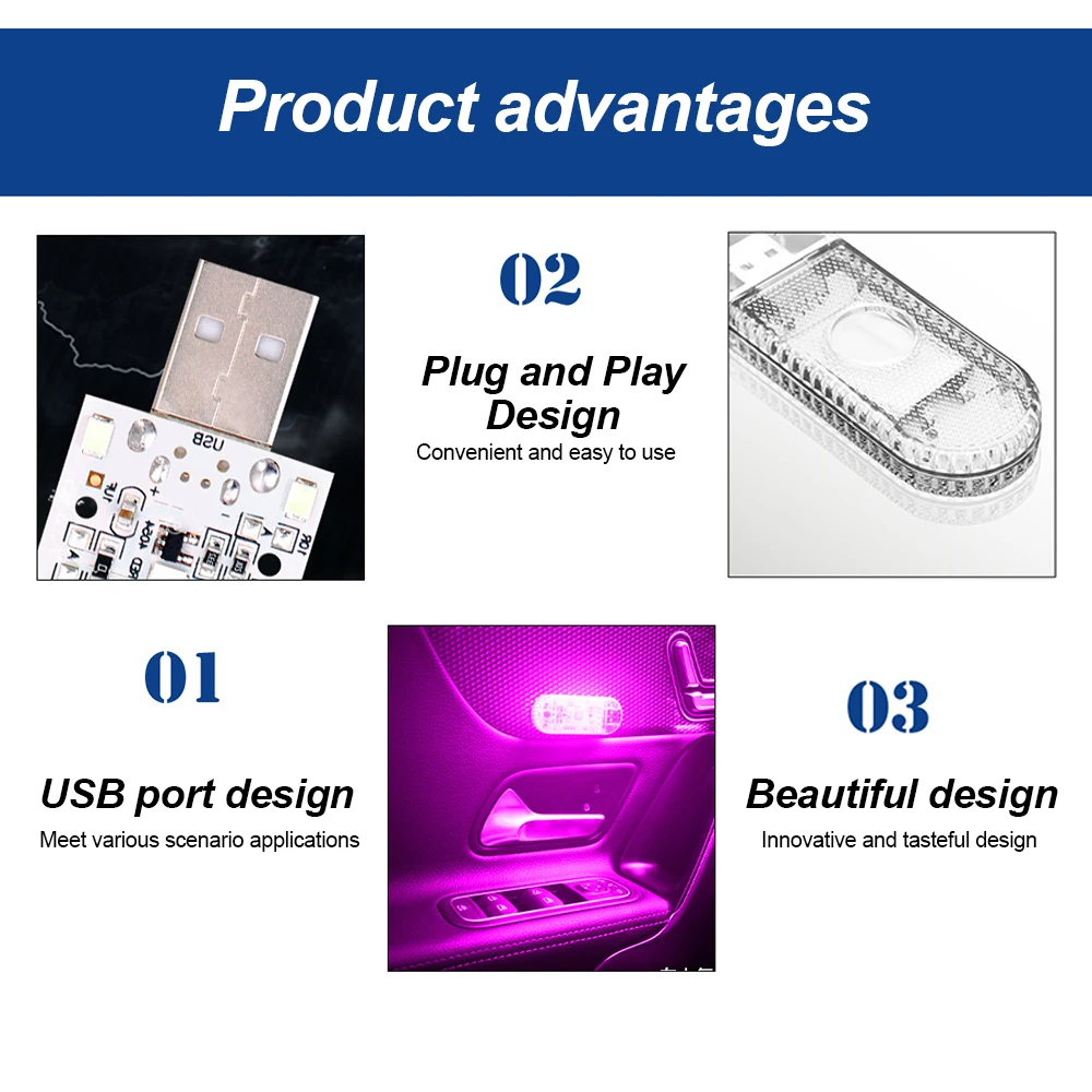 LED Car Mini Touch Light USB Charging Portable Auto Roof Ceiling Reading Night Lamp Wireless Car Decoration Ambinet Light