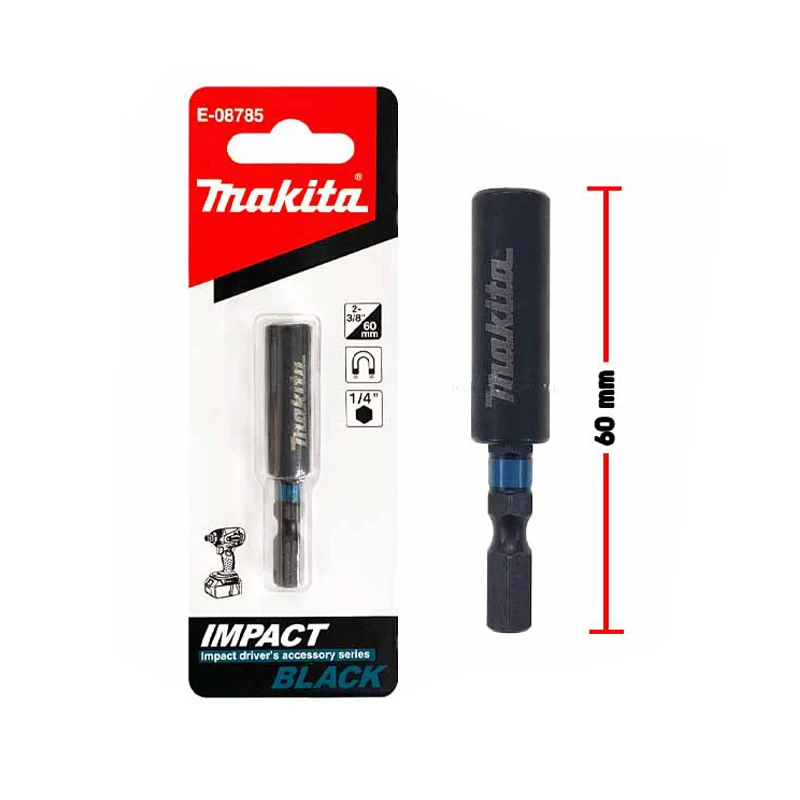 Makita E-08785 Impact Magnetic Extension Bit Holder Black 60MM/1/4" Hexagon Rust Resistant Durable Tool Accessories