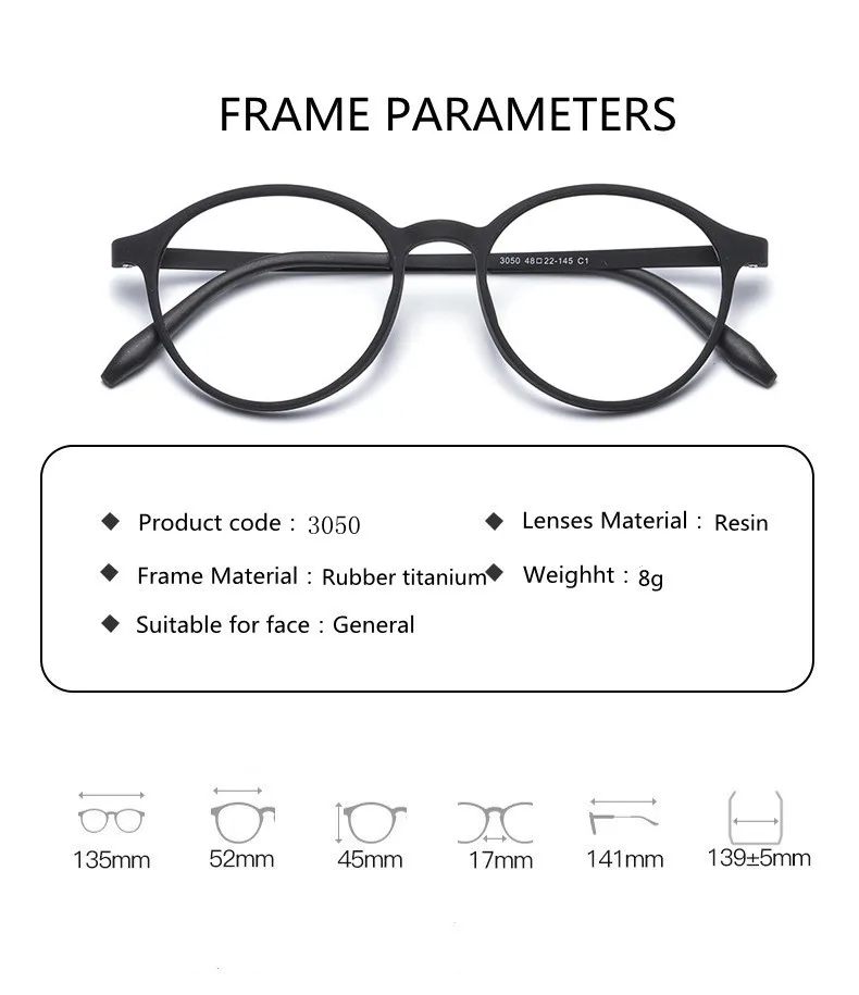 Ultralight Titanium Alloy TR90 Reading Glasses For Men And Women Retro Round Anti blue Light Presbyopia Glasses 0 +100 +150 +250