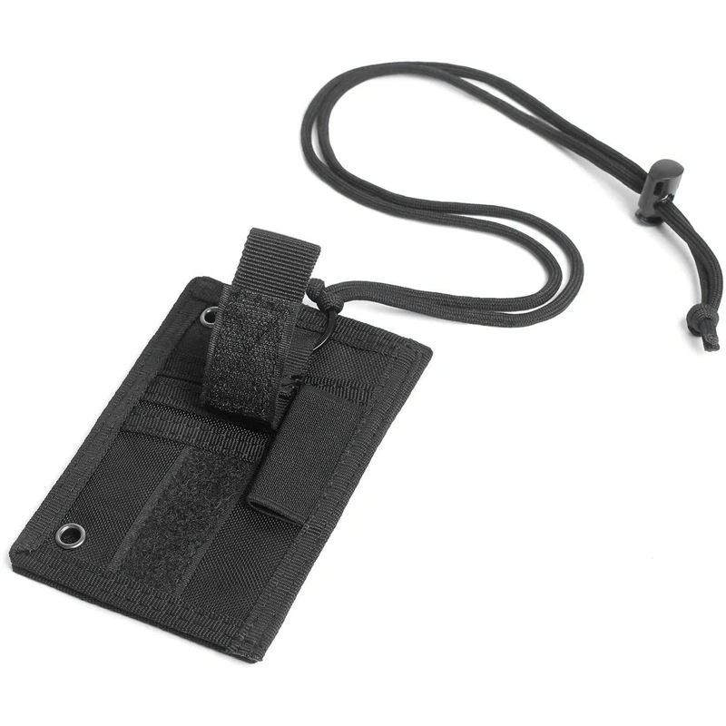 Tactical ID Card Holder Hook Loop Patch Tour Guide Badge Holders Outdoor Travel Pouch Pen Purse and Nylon Lanyard