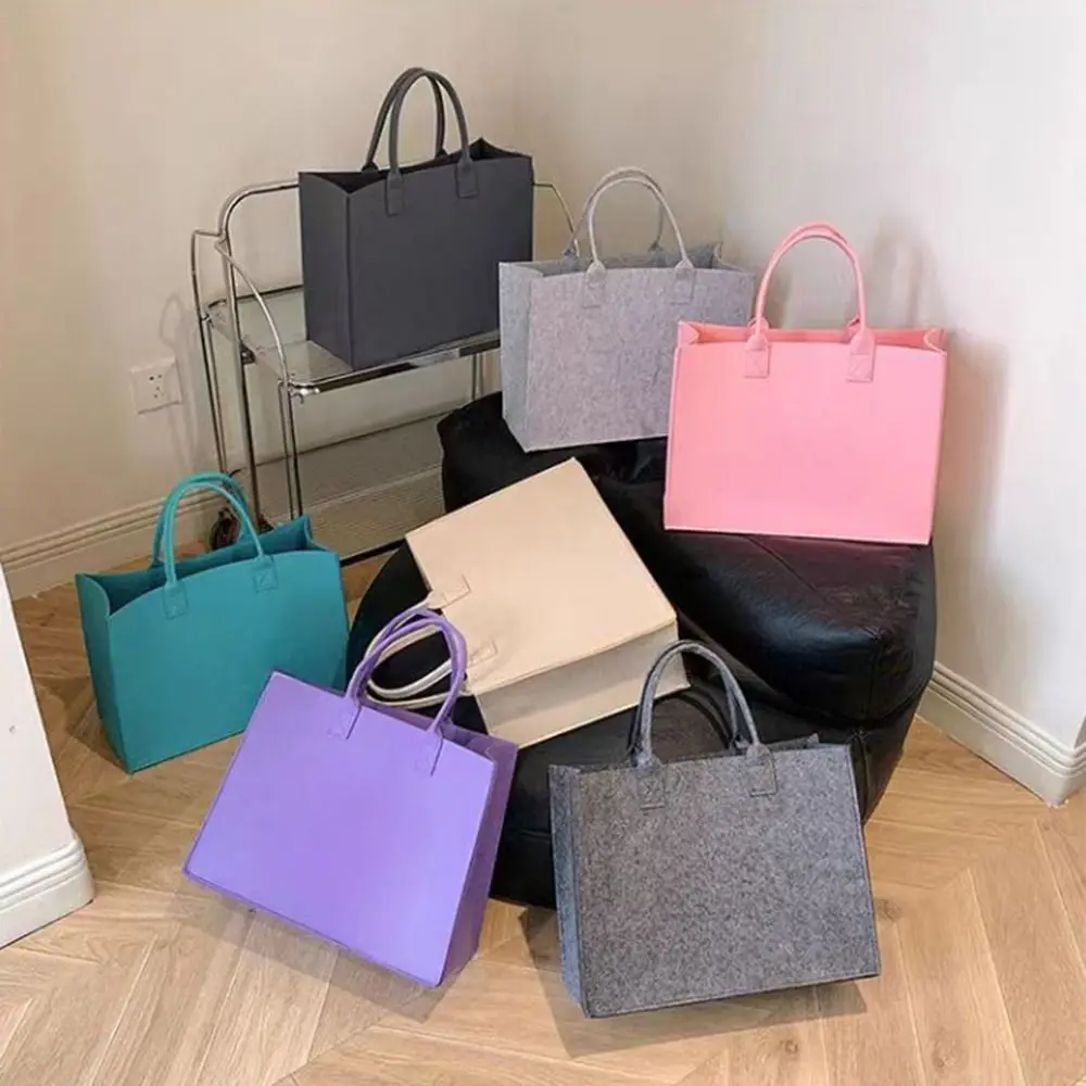 Large Capacity Felt Shoulder Bag Messenger Bag Fashion Solid Color Handbag Simple Tote Bag Shopping Bag for Woman Girls