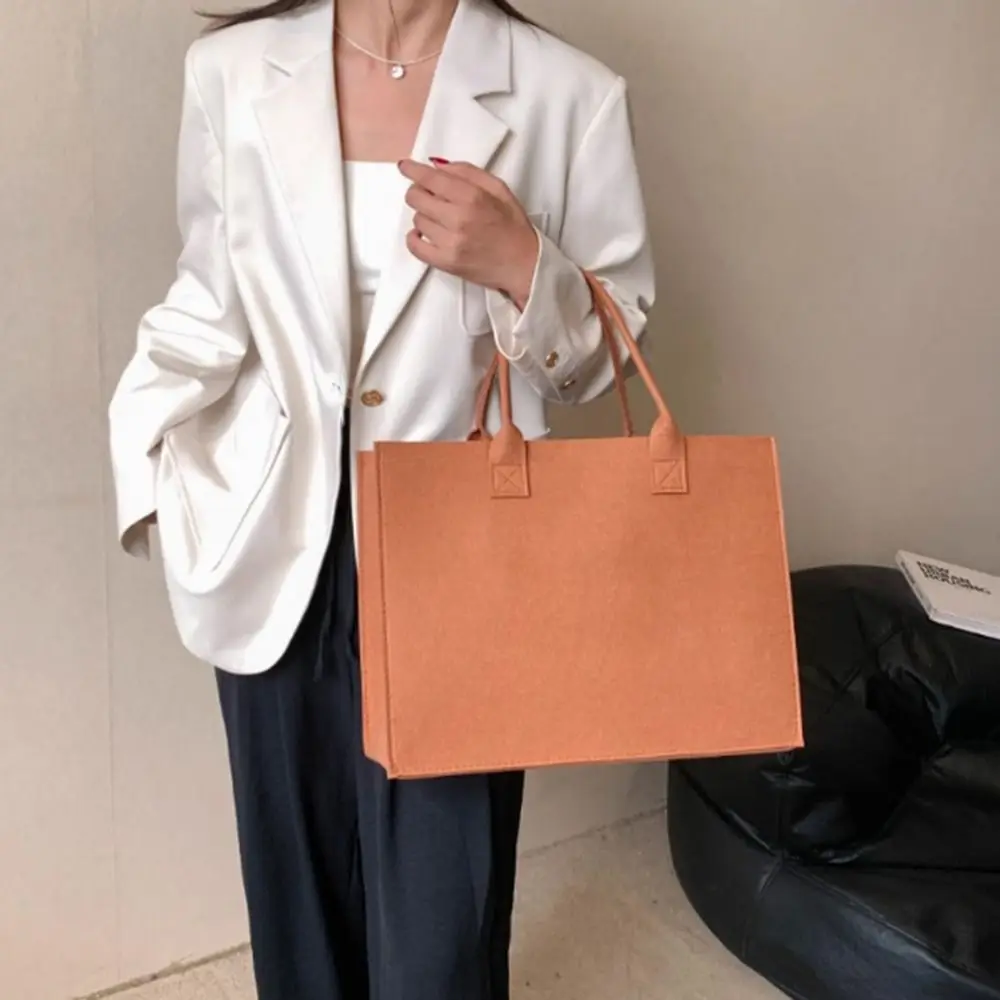 Large Capacity Felt Shoulder Bag Messenger Bag Fashion Solid Color Handbag Simple Tote Bag Shopping Bag for Woman Girls