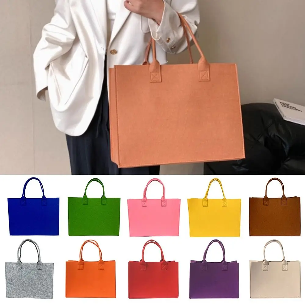 Large Capacity Felt Shoulder Bag Messenger Bag Fashion Solid Color Handbag Simple Tote Bag Shopping Bag for Woman Girls