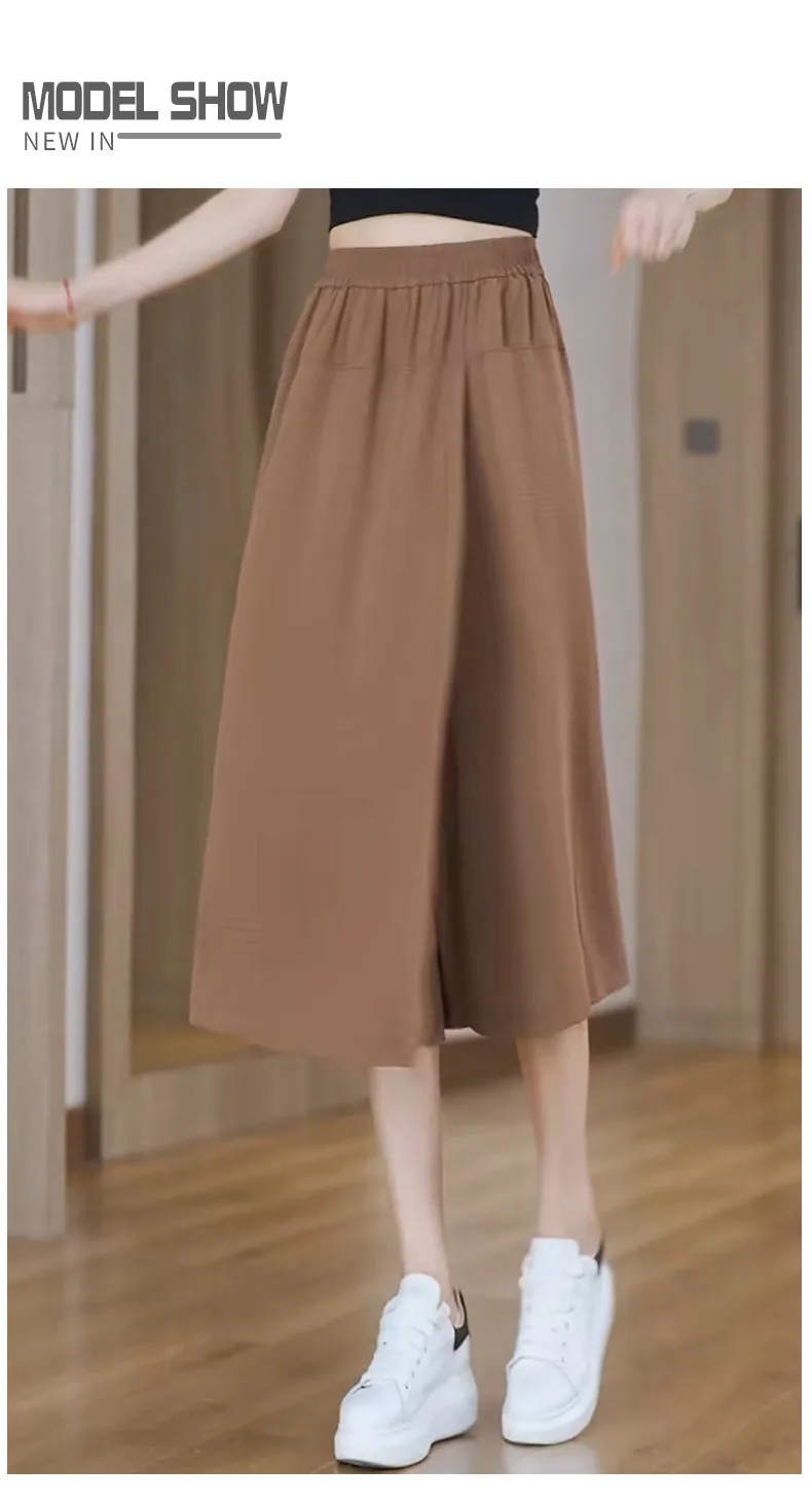New Female Summer Thin Fashion Versatile Slimming 7-Point Trousers Women'S Commuter Loose High Waist Casual Wide Leg Pants