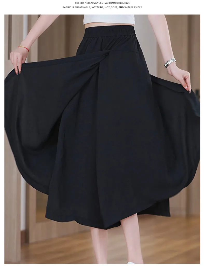 New Female Summer Thin Fashion Versatile Slimming 7-Point Trousers Women'S Commuter Loose High Waist Casual Wide Leg Pants