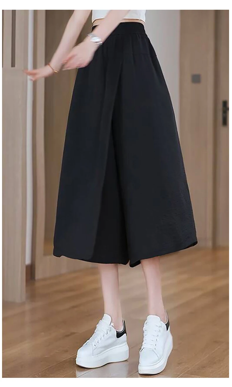 New Female Summer Thin Fashion Versatile Slimming 7-Point Trousers Women'S Commuter Loose High Waist Casual Wide Leg Pants