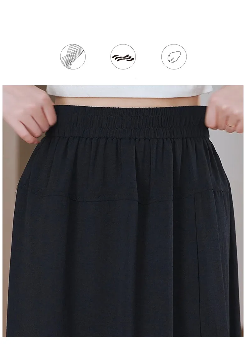New Female Summer Thin Fashion Versatile Slimming 7-Point Trousers Women'S Commuter Loose High Waist Casual Wide Leg Pants