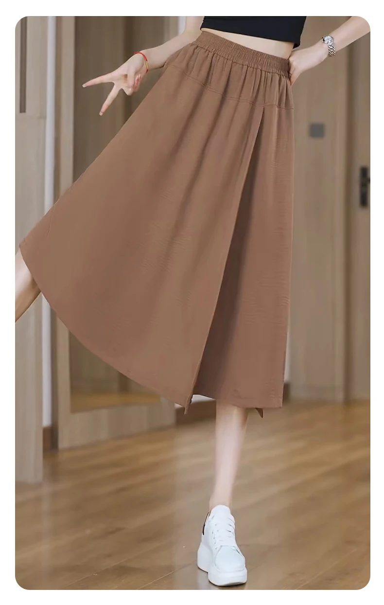New Female Summer Thin Fashion Versatile Slimming 7-Point Trousers Women'S Commuter Loose High Waist Casual Wide Leg Pants