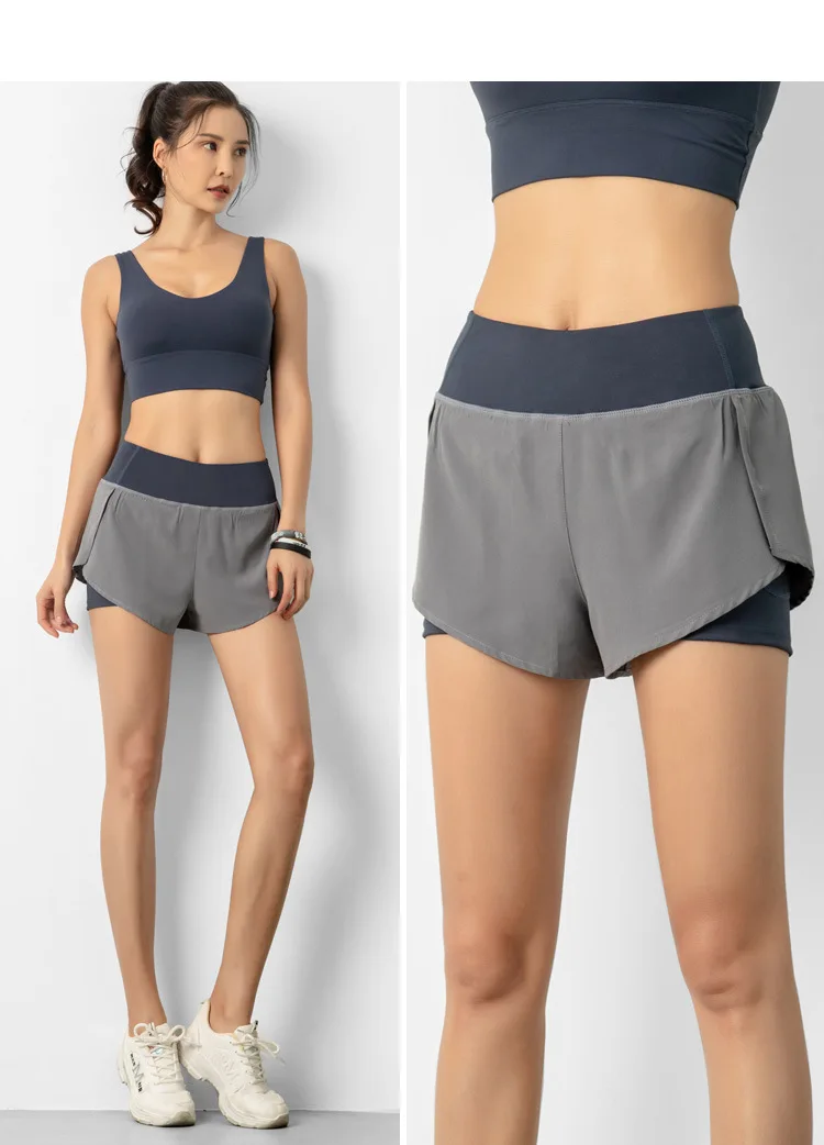 Sport Shorts Women Sportswear Double-deck Running Shorts Yoga Bottoms Summer Gym Fitness Training Jogging Short Pants
