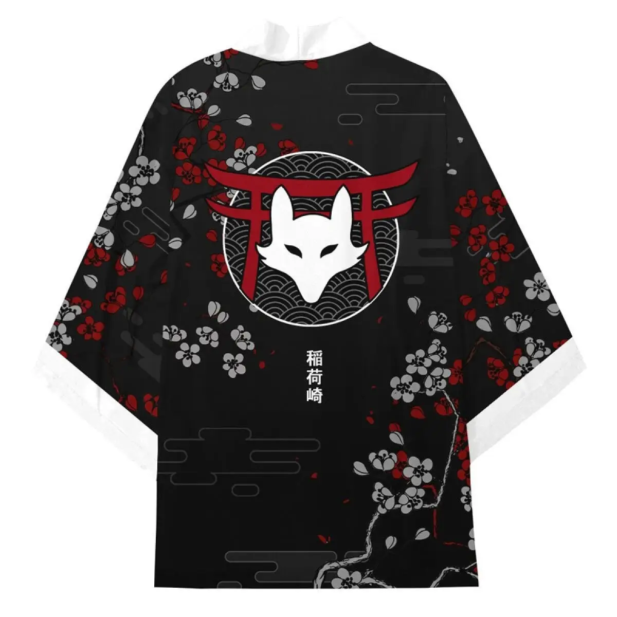 Japanese Inari Fox Print Kimono for Men Women Summer Asian Traditional Costume Yukata Haori Red Floral Cardigan Cosplay Costumes