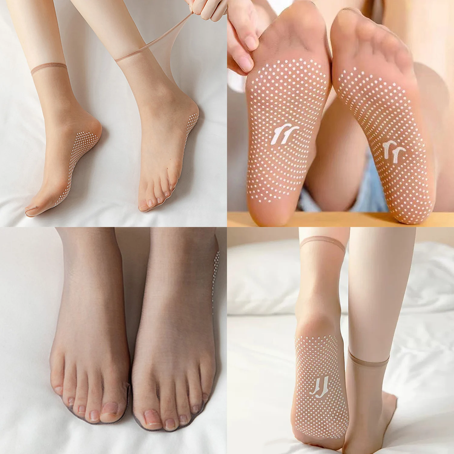 1 Pair Women's Thin Socks Summer New Black Solid Color Silicone Non-slip Socks Lady Ultrathin Transparent Socks For Women