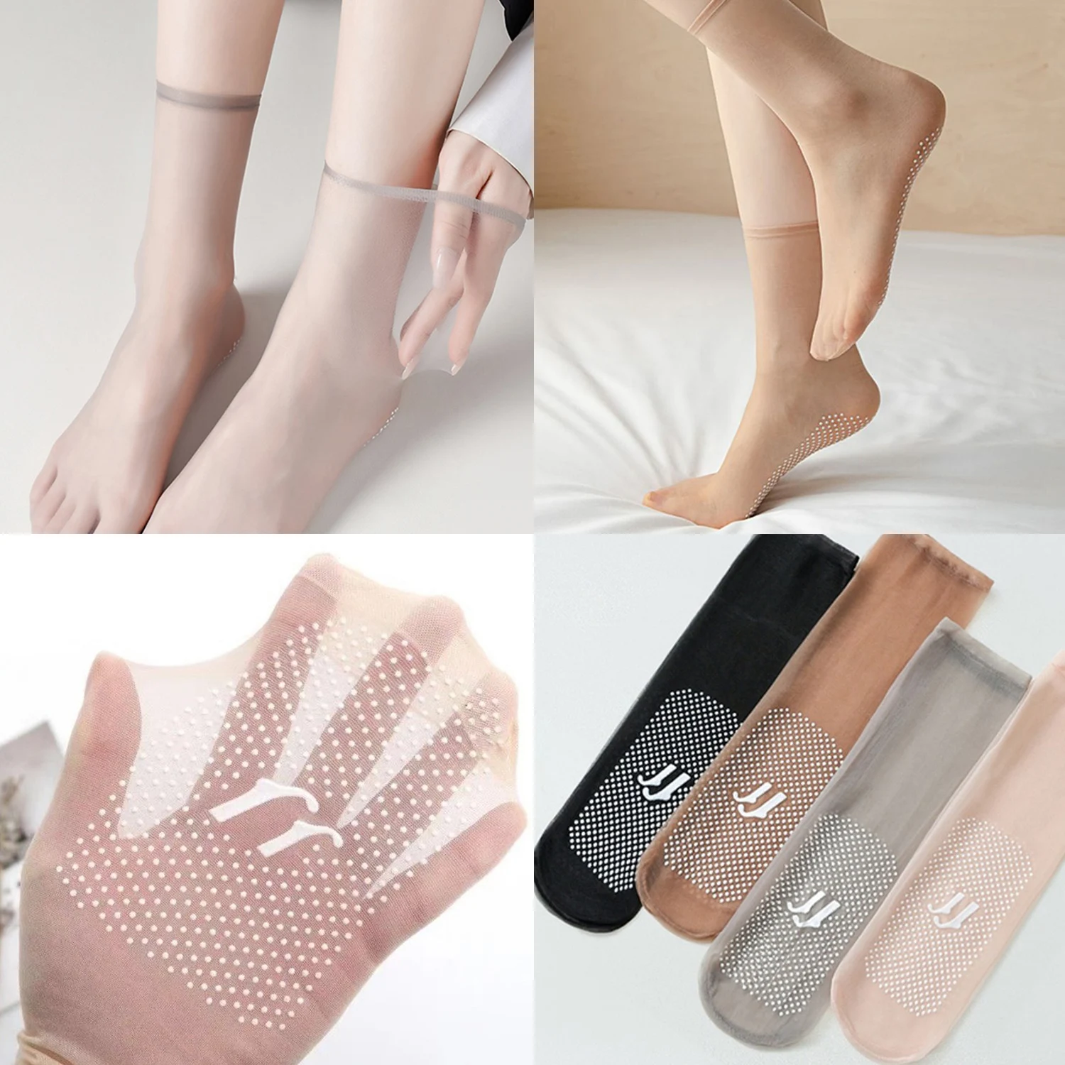 1 Pair Women's Thin Socks Summer New Black Solid Color Silicone Non-slip Socks Lady Ultrathin Transparent Socks For Women