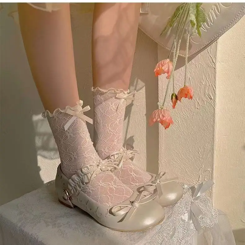 Women's Sock Spring Summer Breathable Ultra Thin Lace Sock Colored Bow Girl Thin Sock Simple Fashion Trend Solid Color Wholesale