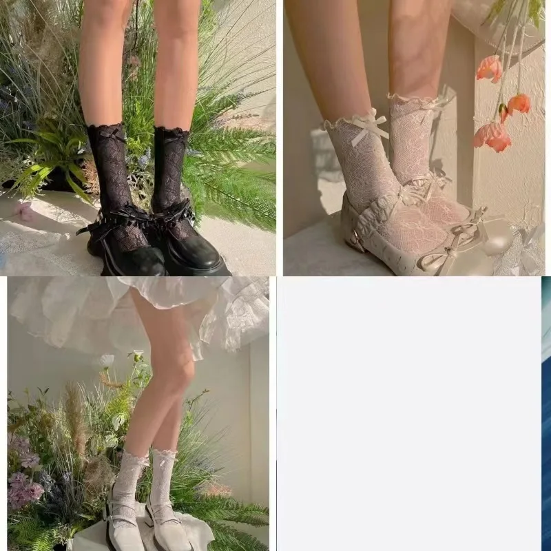 Women's Sock Spring Summer Breathable Ultra Thin Lace Sock Colored Bow Girl Thin Sock Simple Fashion Trend Solid Color Wholesale