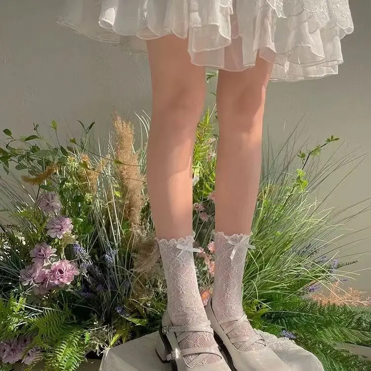 Women's Sock Spring Summer Breathable Ultra Thin Lace Sock Colored Bow Girl Thin Sock Simple Fashion Trend Solid Color Wholesale