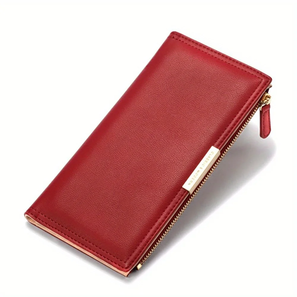 Ultra Slim Wallet For Women, RFID Blocking Credit Card Holder, Bifold Clutch Coin Zipper Travel Long Purse