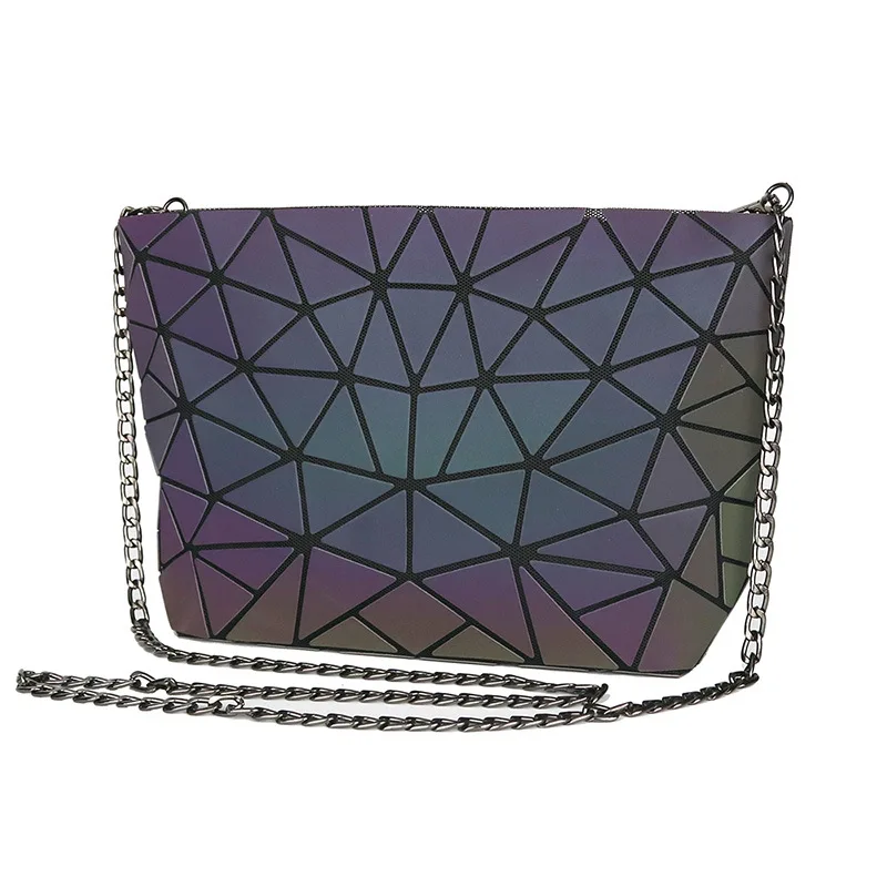 Fashion Reflective Chain Crossbody Bags for Women Folding Geometric Holographic Purses Luminous Sling Shoulder Bag