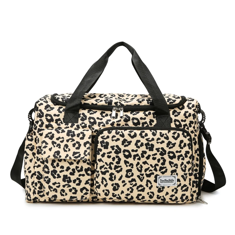 Classic Leopard Print Large Capacity Leisure Luggage Bag With Multiple Pockets And Shoe Compartment Sports Fitness Travel Bag