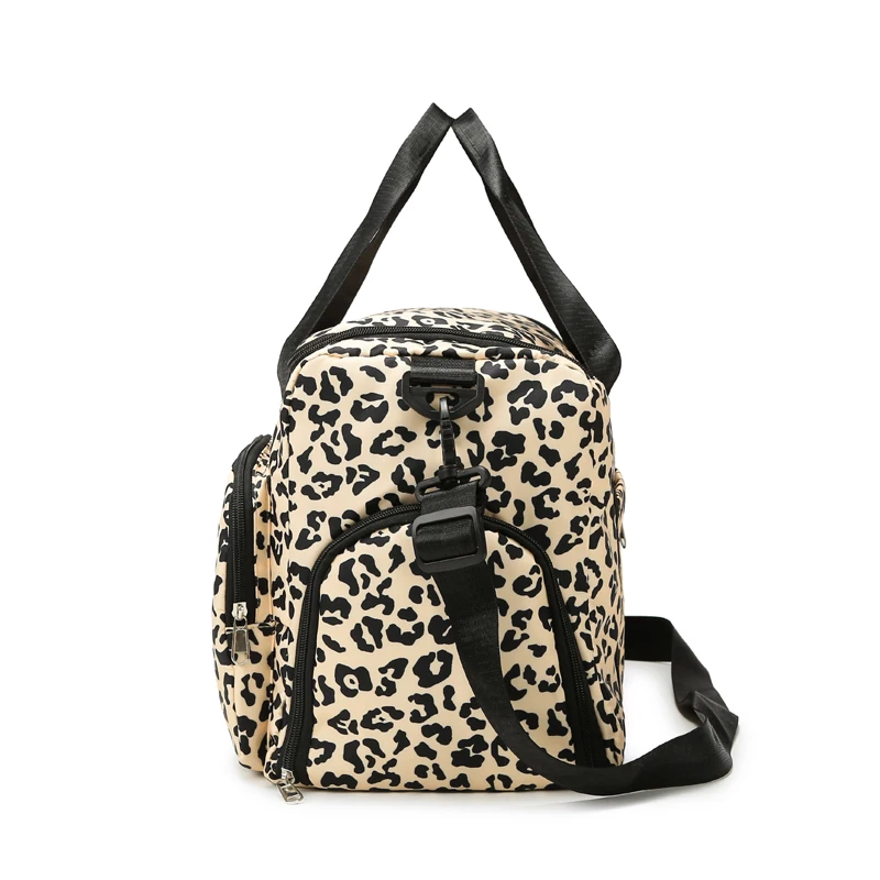 Classic Leopard Print Large Capacity Leisure Luggage Bag With Multiple Pockets And Shoe Compartment Sports Fitness Travel Bag