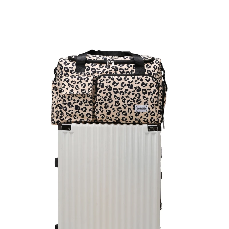 Classic Leopard Print Large Capacity Leisure Luggage Bag With Multiple Pockets And Shoe Compartment Sports Fitness Travel Bag