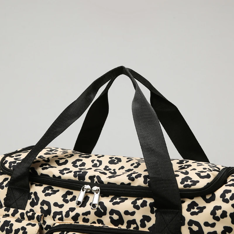 Classic Leopard Print Large Capacity Leisure Luggage Bag With Multiple Pockets And Shoe Compartment Sports Fitness Travel Bag