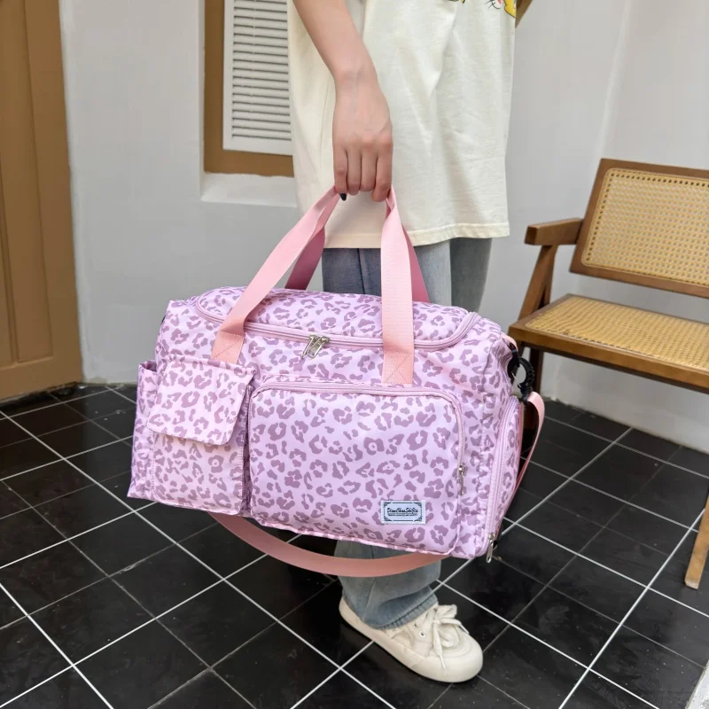 Classic Leopard Print Large Capacity Leisure Luggage Bag With Multiple Pockets And Shoe Compartment Sports Fitness Travel Bag