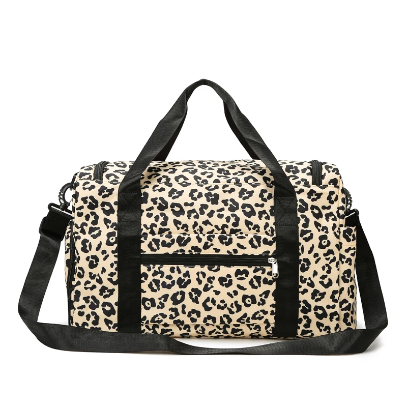 Classic Leopard Print Large Capacity Leisure Luggage Bag With Multiple Pockets And Shoe Compartment Sports Fitness Travel Bag