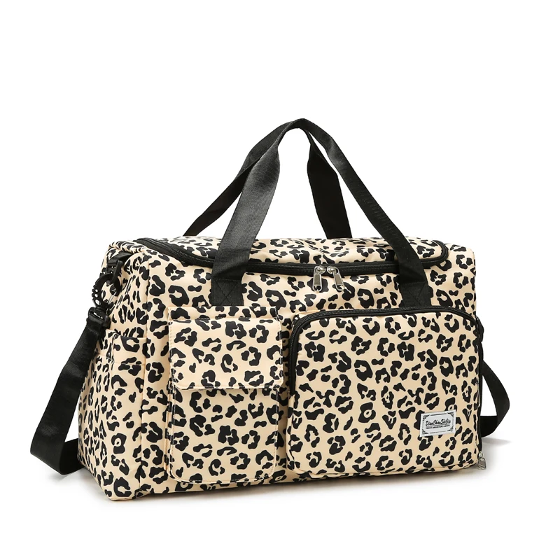 Classic Leopard Print Large Capacity Leisure Luggage Bag With Multiple Pockets And Shoe Compartment Sports Fitness Travel Bag