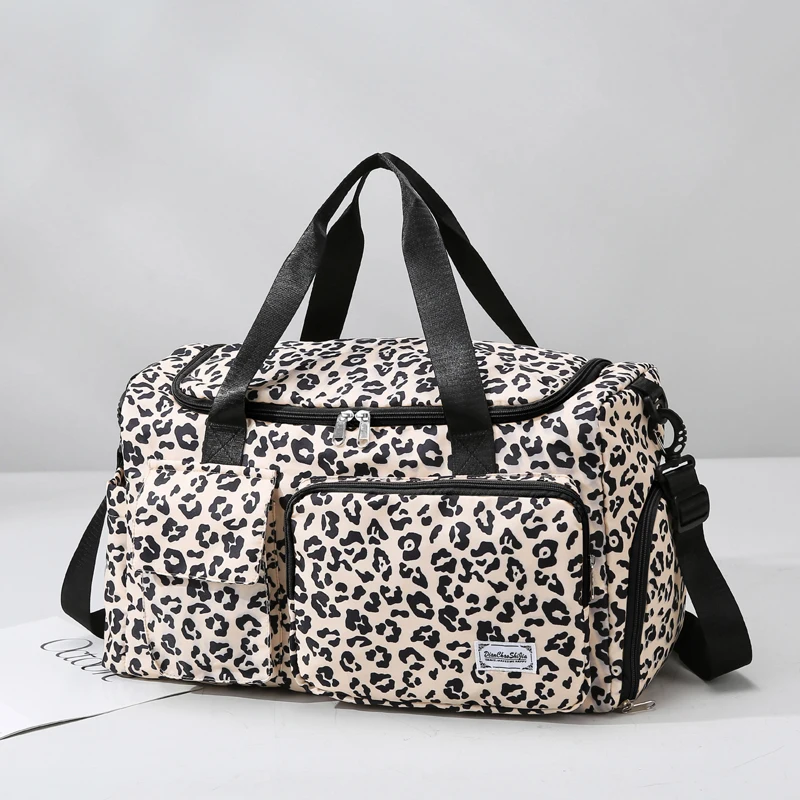 Classic Leopard Print Large Capacity Leisure Luggage Bag With Multiple Pockets And Shoe Compartment Sports Fitness Travel Bag