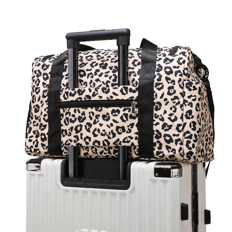 Classic Leopard Print Large Capacity Leisure Luggage Bag With Multiple Pockets And Shoe Compartment Sports Fitness Travel Bag