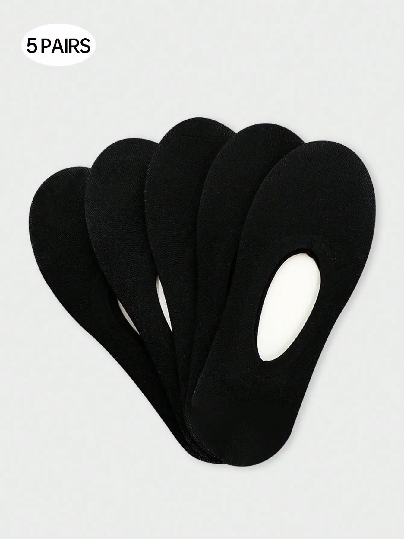 5 pairs of women's black invisible socks high-elastic lightweight mesh silicone non-slip mercerised boat socks
